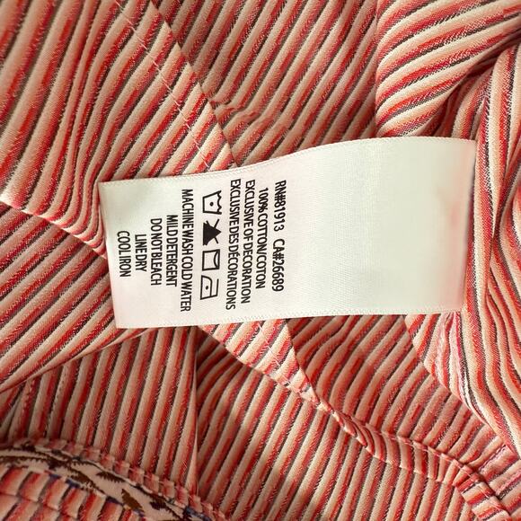 Robert Graham Woven Button Front Short Sleeve Shirt Indos Red-Orange Stripe M - Picture 6 of 9